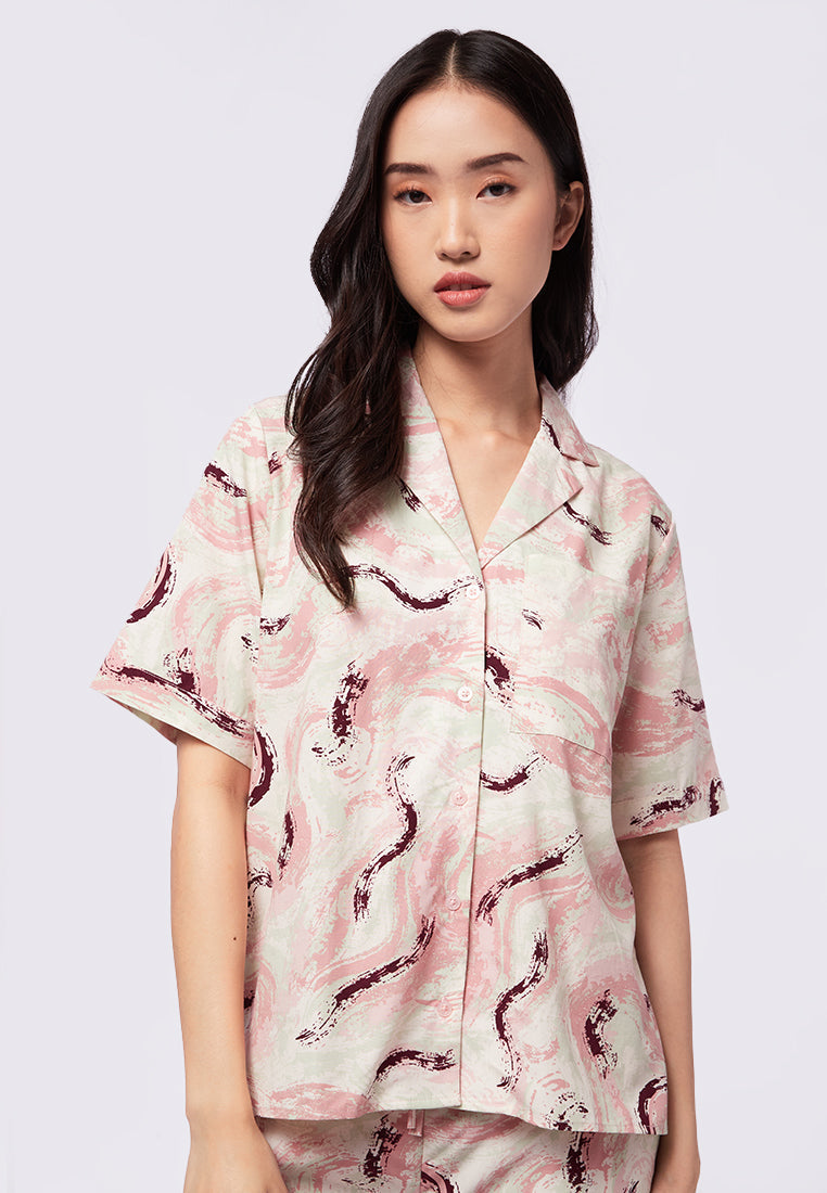 Printed Lounge Top with Pajama Collar