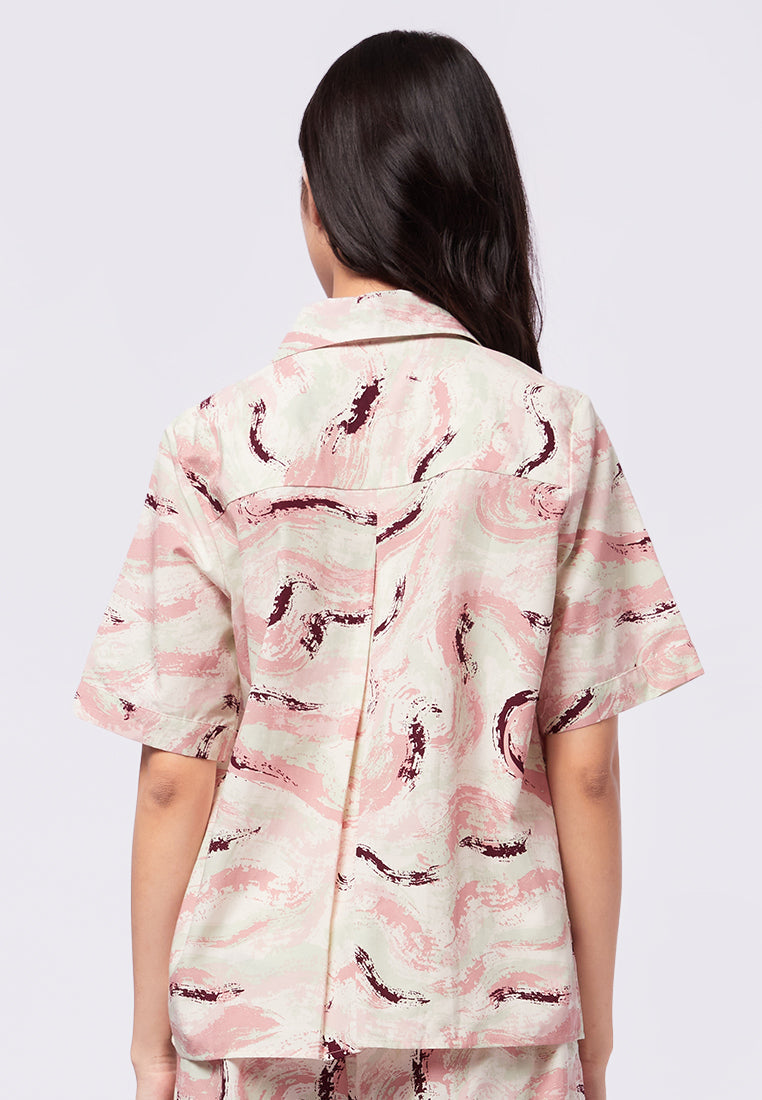 Printed Lounge Top with Pajama Collar
