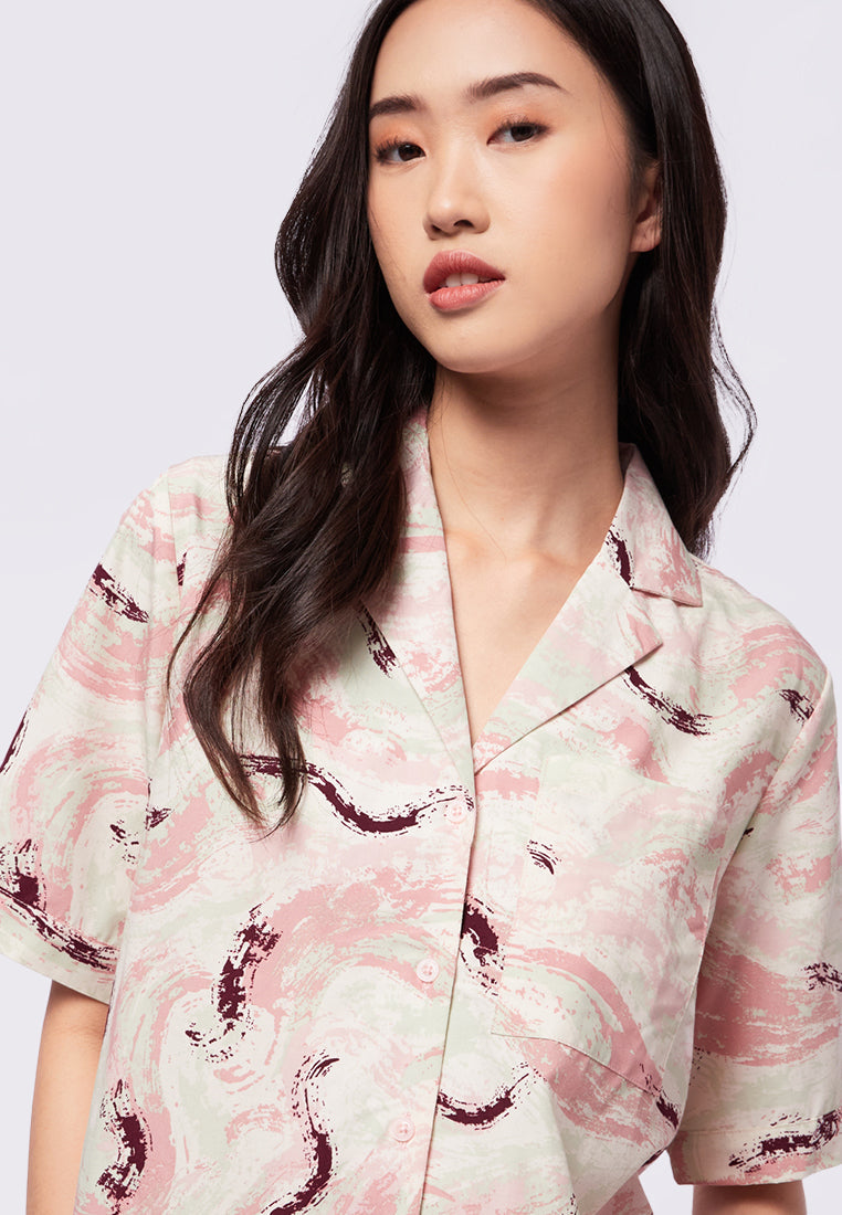 Printed Lounge Top with Pajama Collar