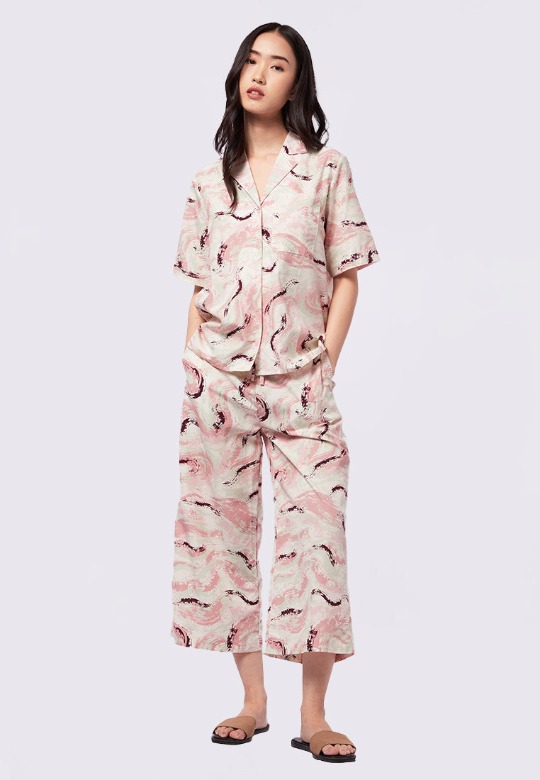 Printed Lounge Top with Pajama Collar