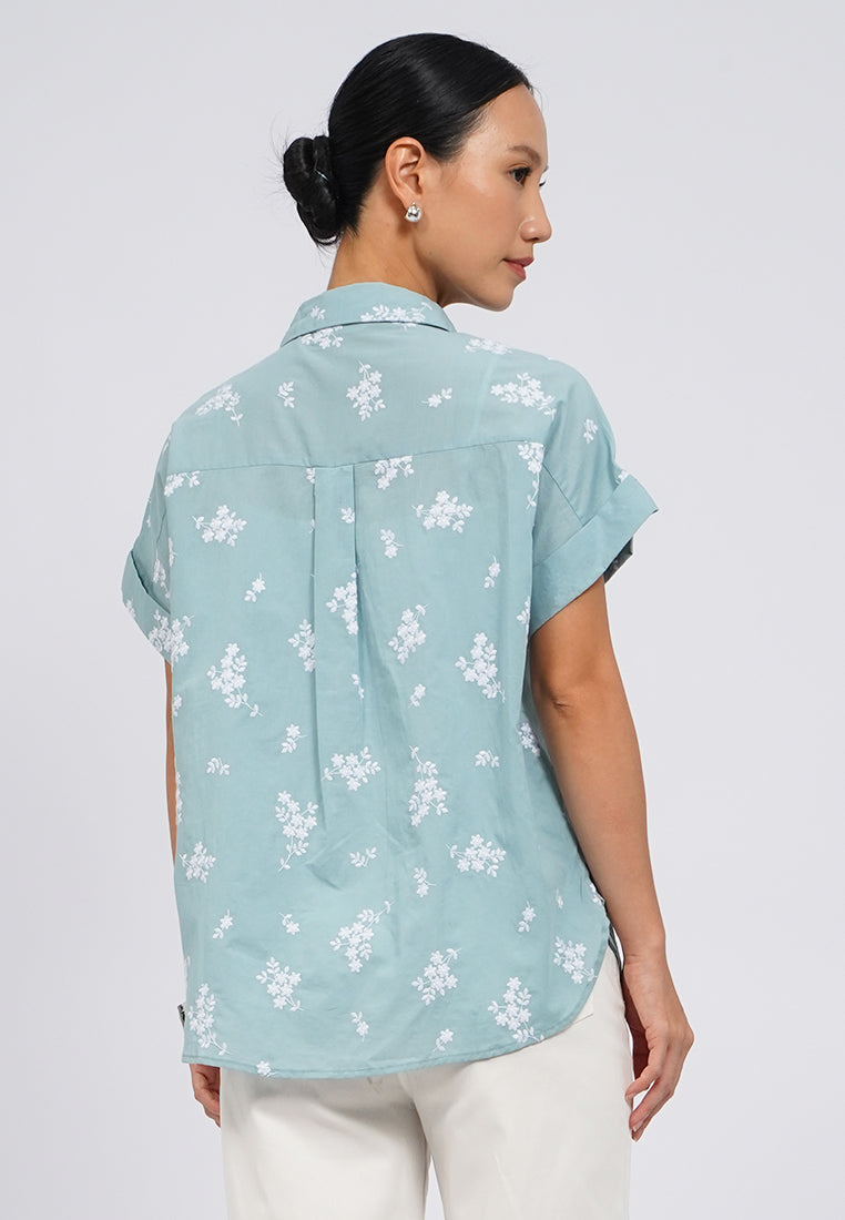 Printed Oversized Short Sleeve Blouse