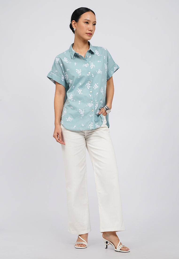 Printed Oversized Short Sleeve Blouse
