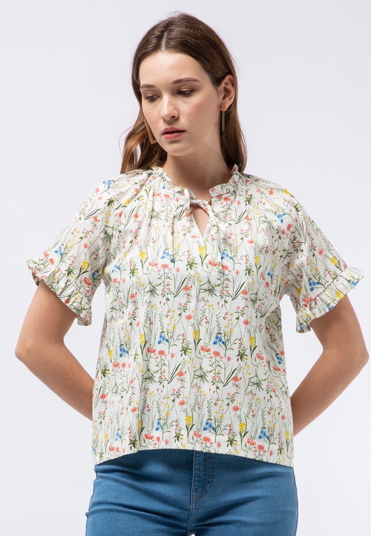 Printed Loose Blouse with Frills