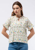 Printed Loose Blouse with Frills