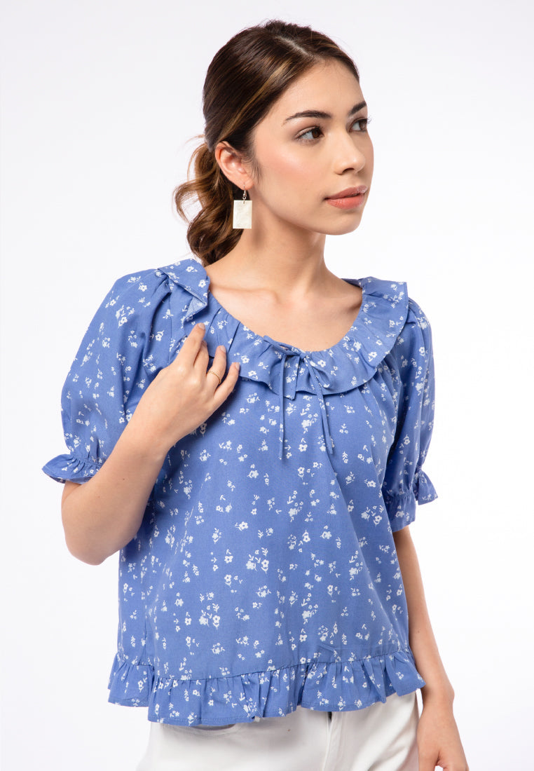 Short Sleeve Blouse with Ruffle Details
