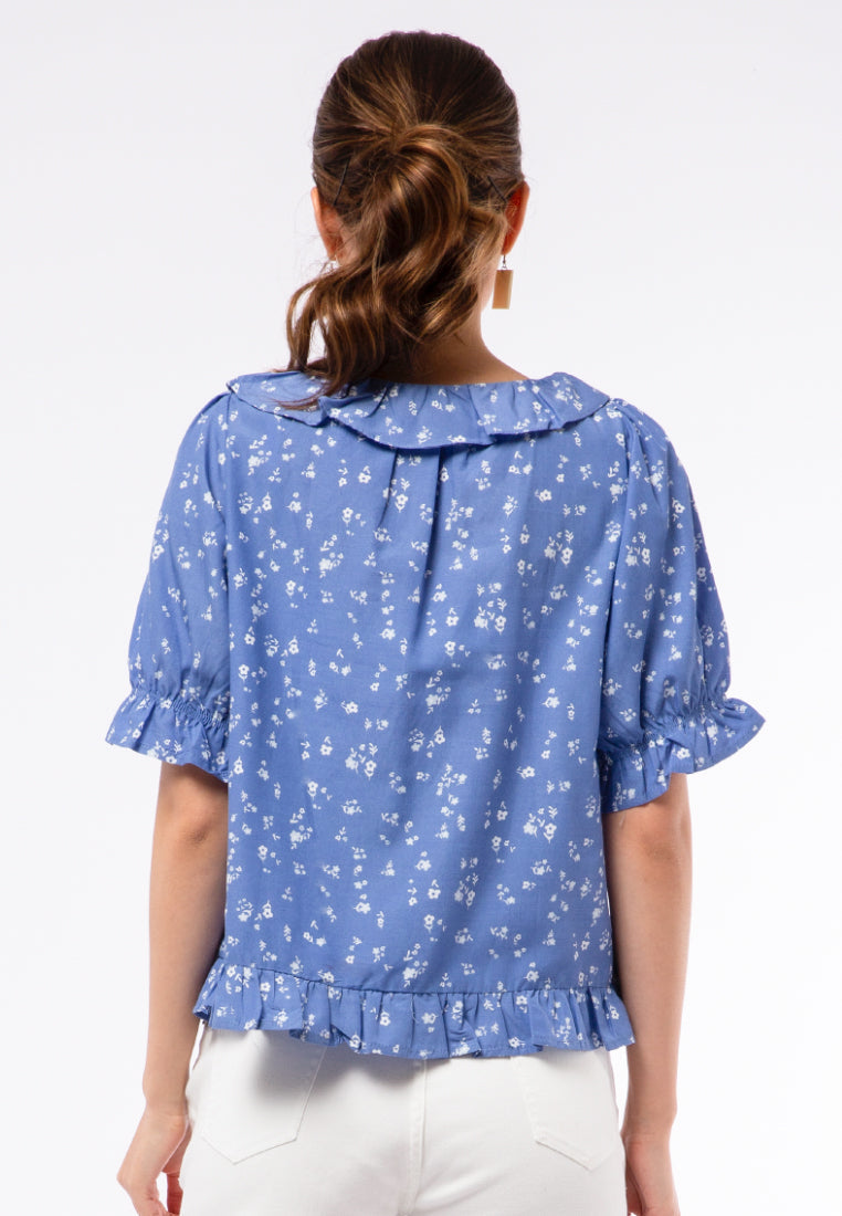 Short Sleeve Blouse with Ruffle Details