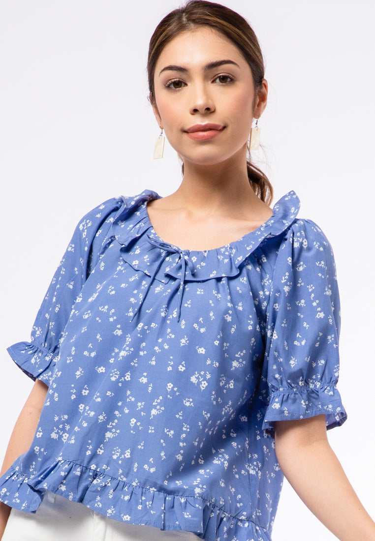 Short Sleeve Blouse with Ruffle Details