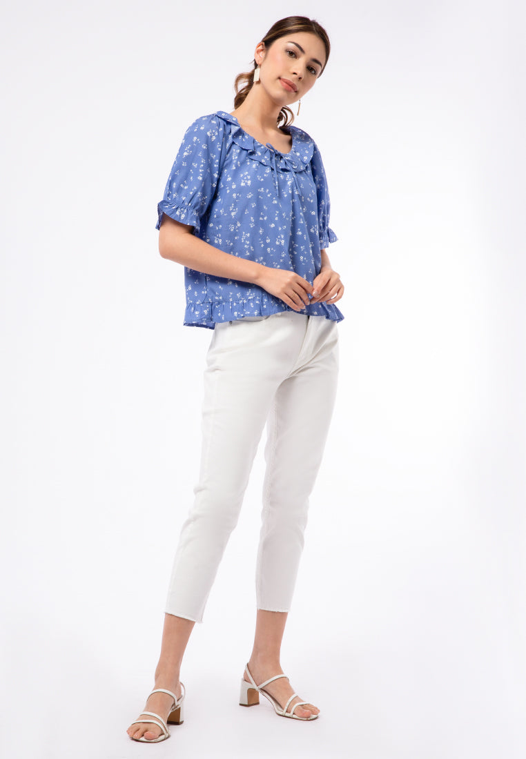 Short Sleeve Blouse with Ruffle Details