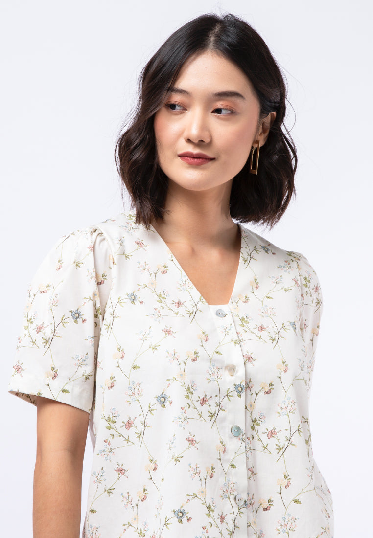 Printed V-neck Blouse