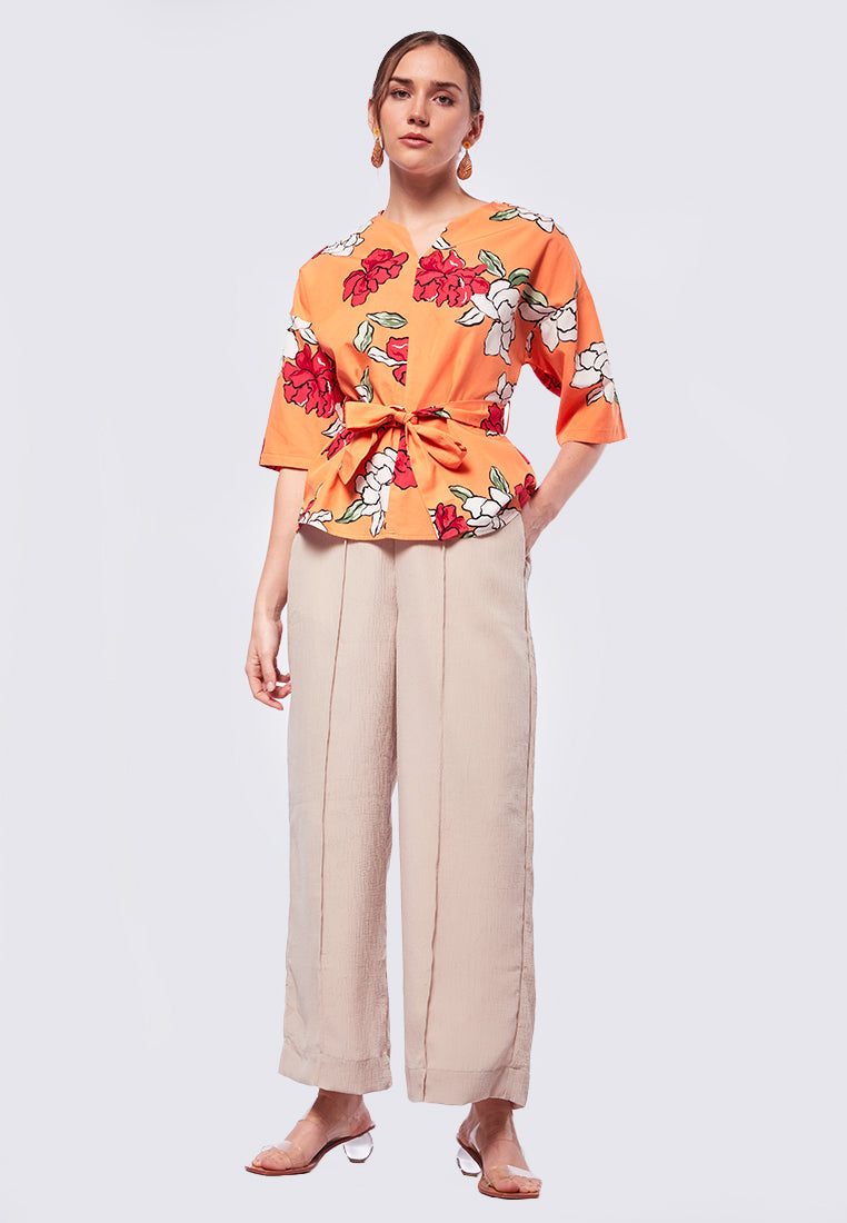 Printed V-Neck Short Sleeve Blouse