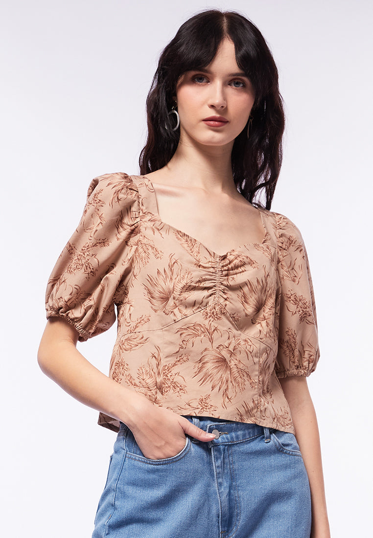Printed Puff Sleeves Crop Top