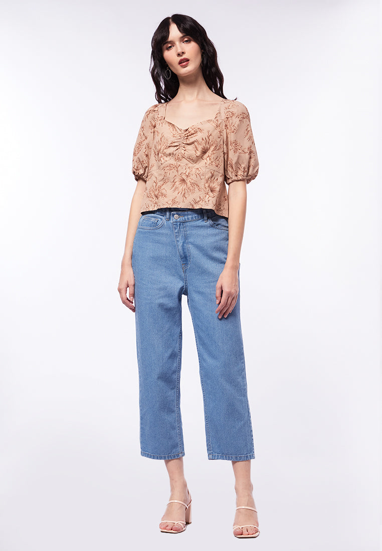 Printed Puff Sleeves Crop Top