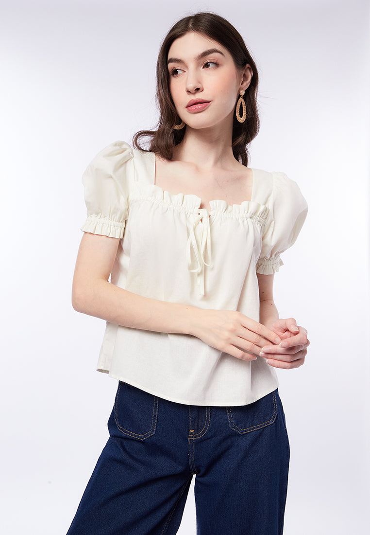 Square Neck Blouse with Ruffle Details