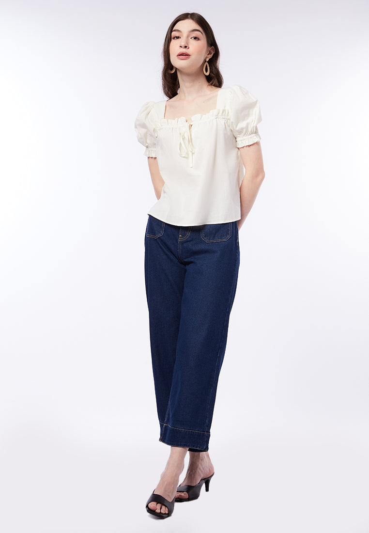 Square Neck Blouse with Ruffle Details