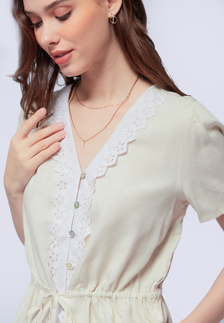 Short Sleeve Blouse with Lace Trim Details