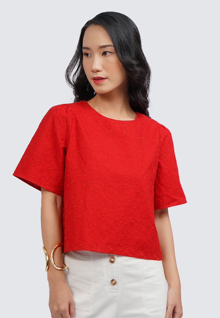 Round Neck Short Sleeve Blouse