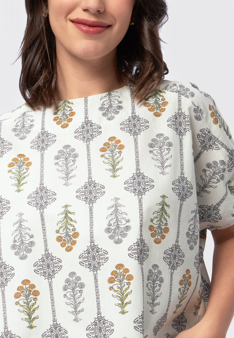 Printed Short Sleeve Blouse