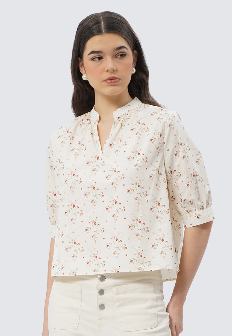 V-Neck Printed Short Sleeve Top