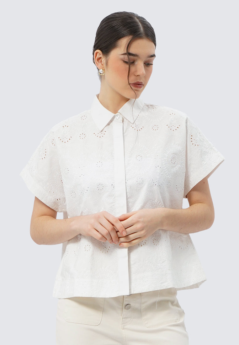 Short Sleeve Eyelet Blouse