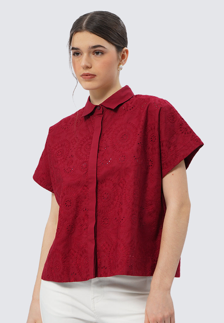 Short Sleeve Eyelet Blouse
