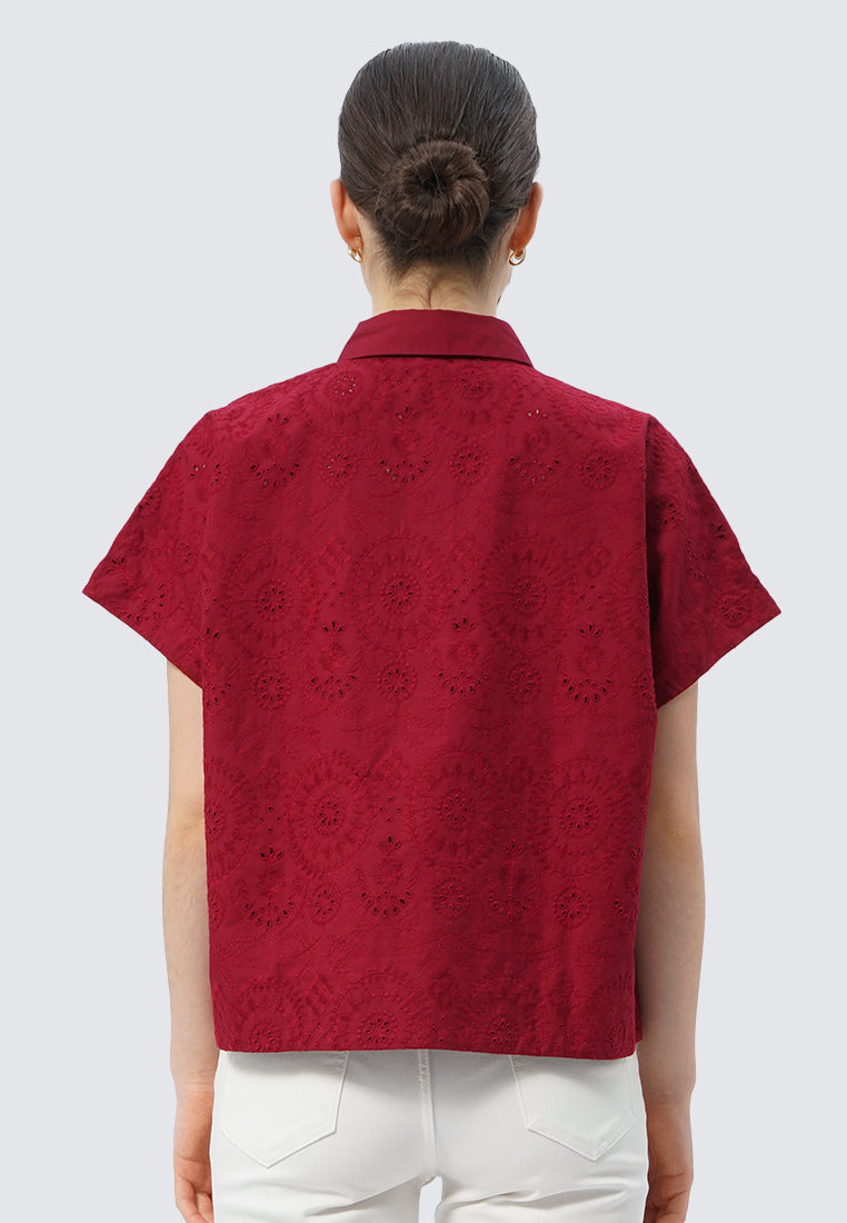 Short Sleeve Eyelet Blouse