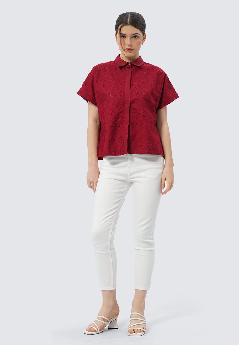 Short Sleeve Eyelet Blouse