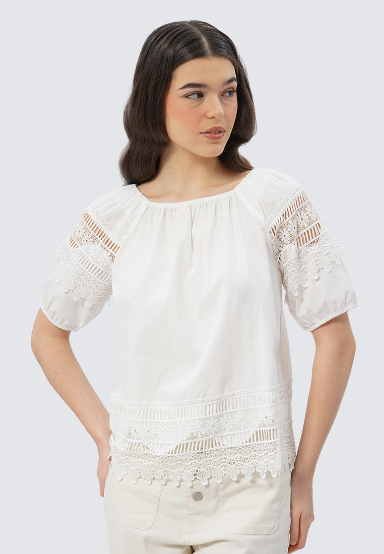 Puff Sleeves Top with Eyelet Details