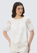 Puff Sleeves Top with Eyelet Details
