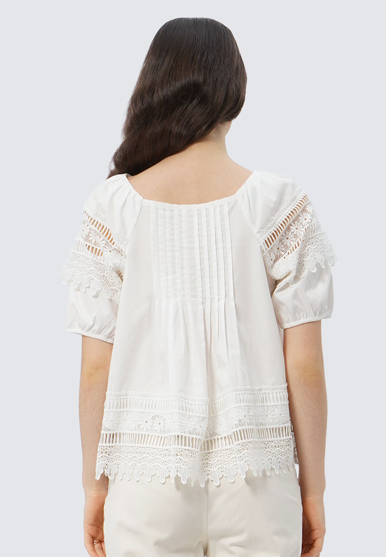 Puff Sleeves Top with Eyelet Details