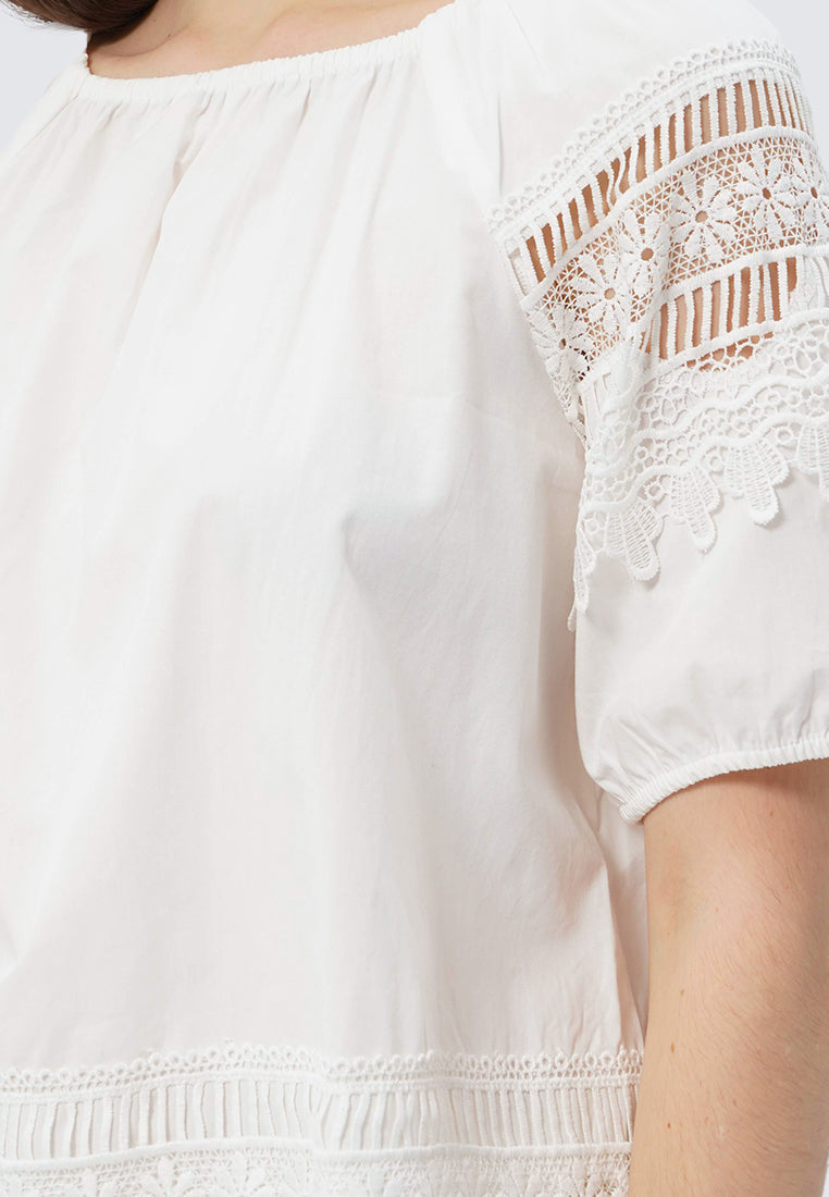 Puff Sleeves Top with Eyelet Details