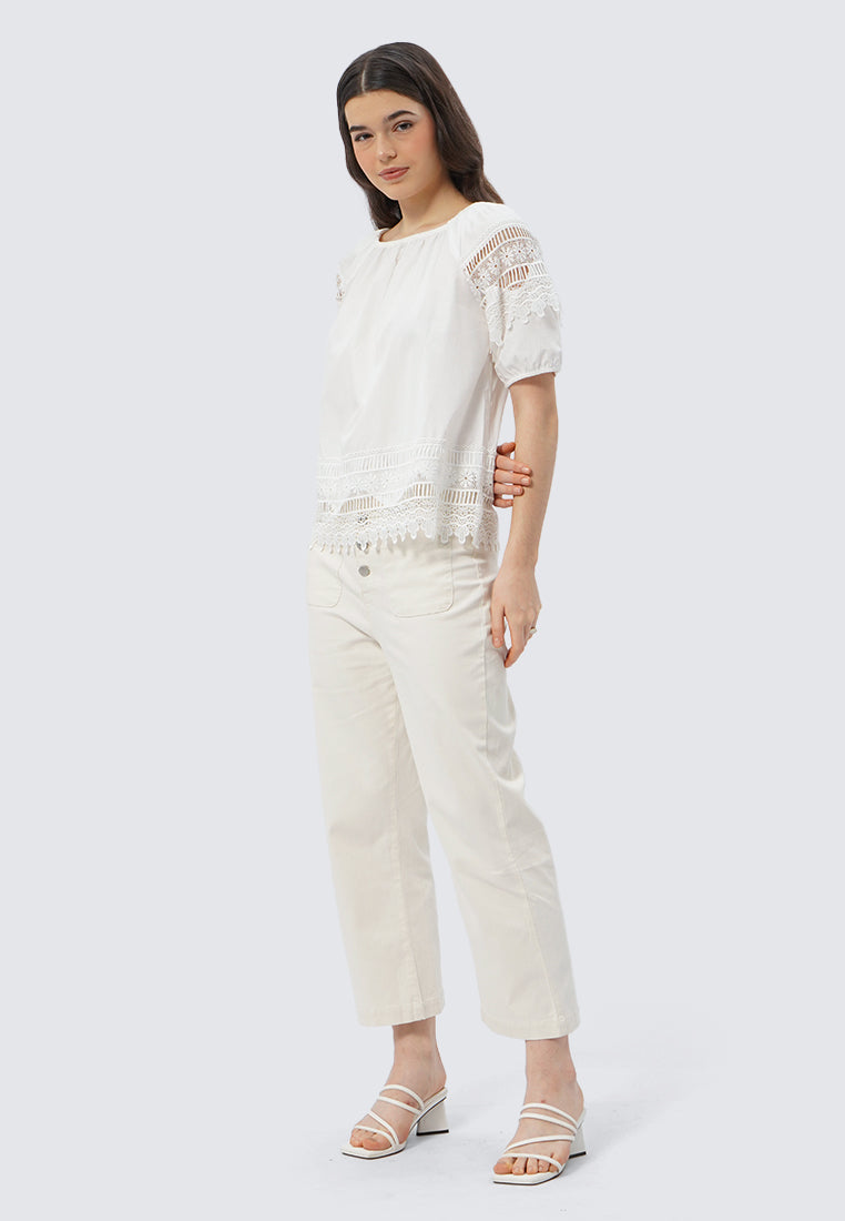 Puff Sleeves Top with Eyelet Details