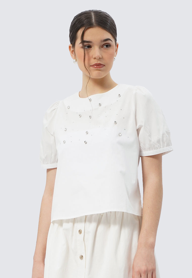 Round Neck Puff Sleeve Blouse