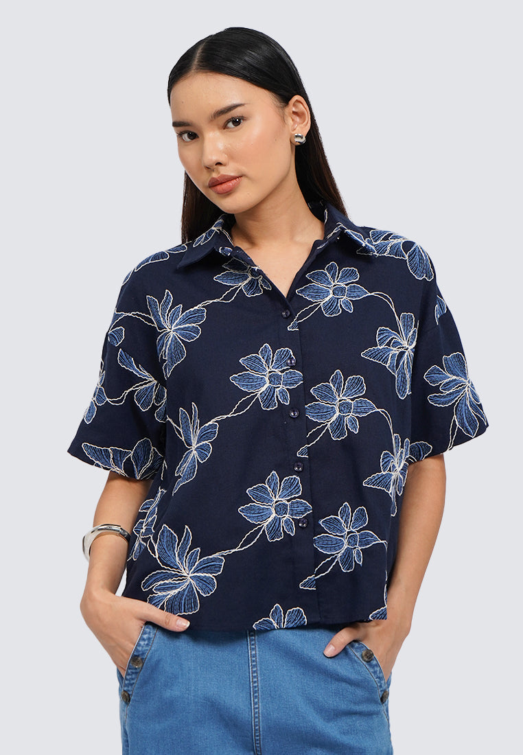 Printed Short Sleeve Blouse
