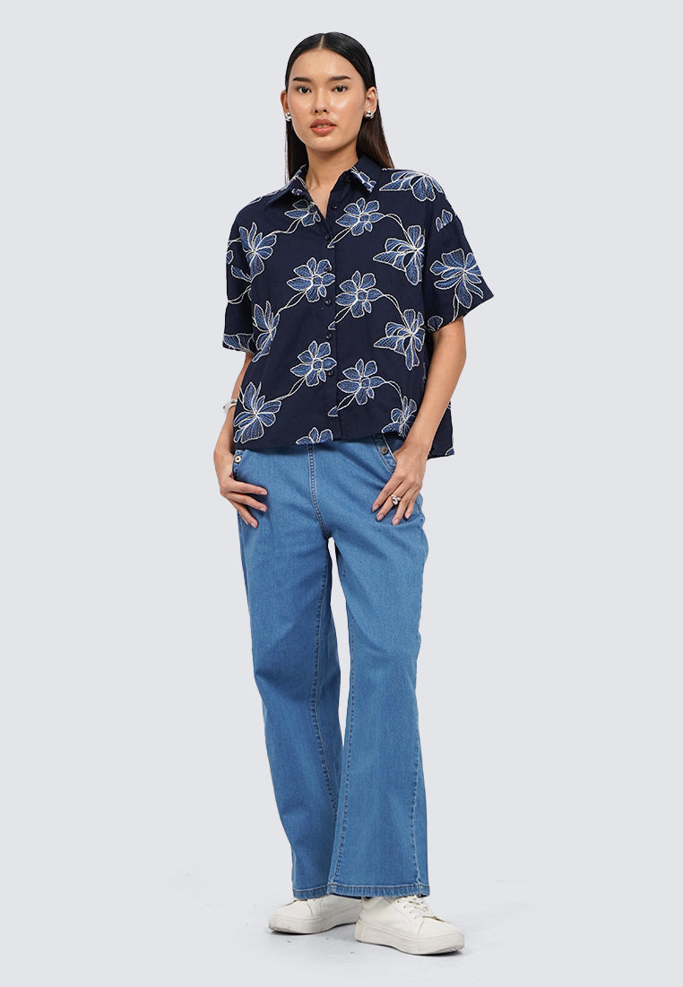 Printed Short Sleeve Blouse