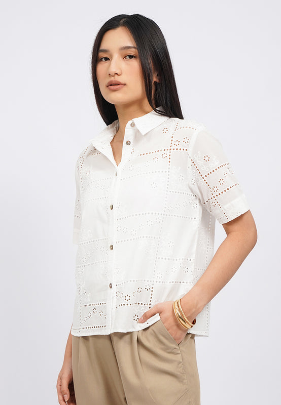 Short Sleeve Eyelet Blouse