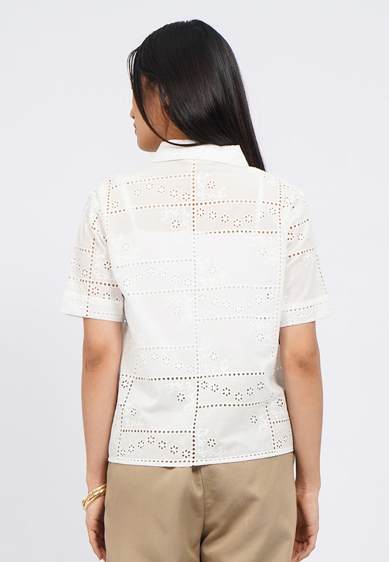 Short Sleeve Eyelet Blouse