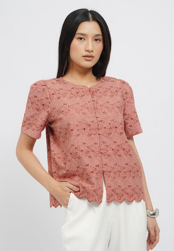 Round Neck Eyelet Blouse