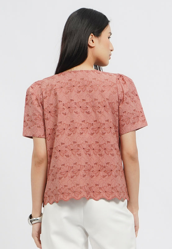 Round Neck Eyelet Blouse