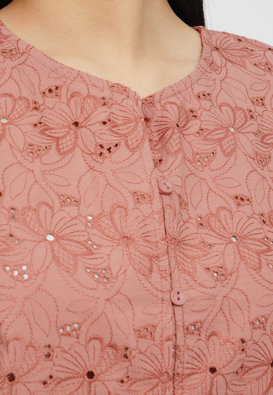 Round Neck Eyelet Blouse