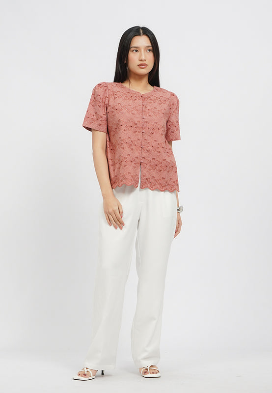 Round Neck Eyelet Blouse