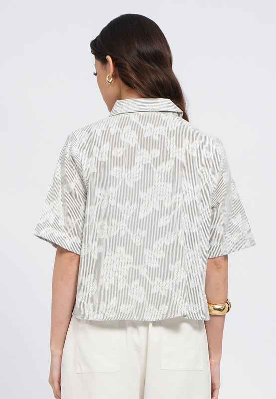 Printed Short Sleeve Crop Blouse
