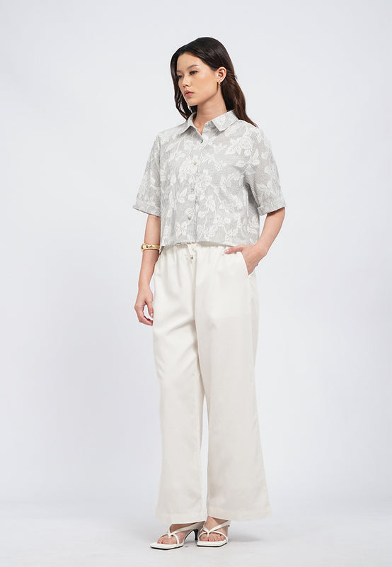 Printed Short Sleeve Crop Blouse