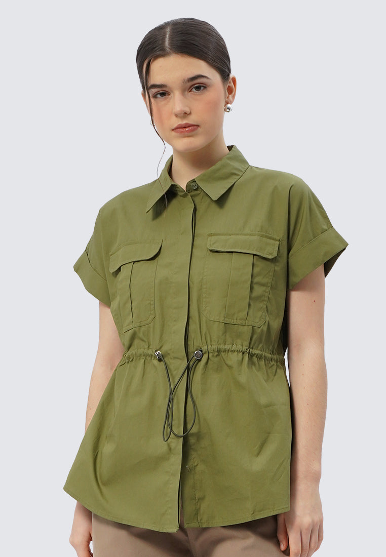 Short Sleeve Blouse with Adjustable Waist