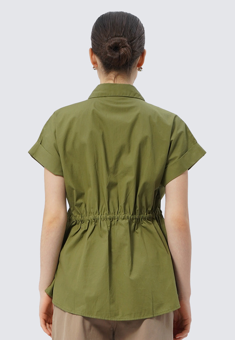 Short Sleeve Blouse with Adjustable Waist