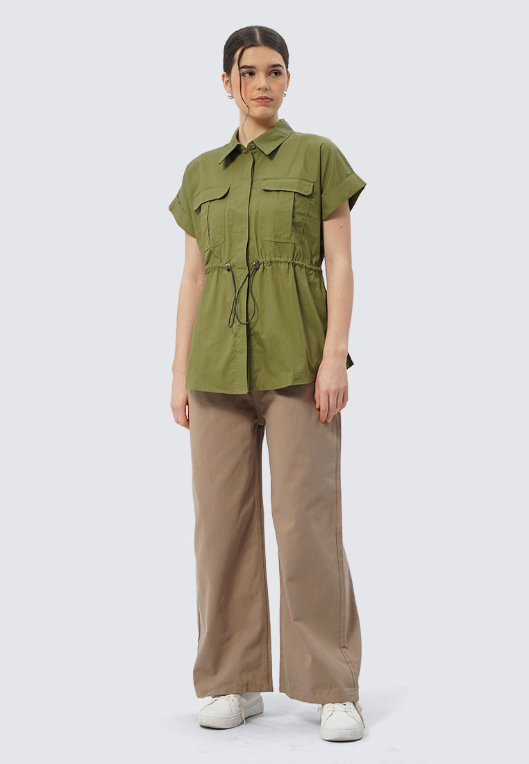 Short Sleeve Blouse with Adjustable Waist