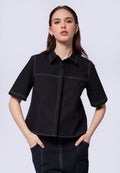 Contrast Stitching Loose Blouse