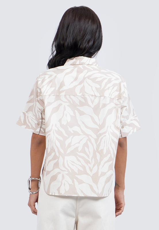 V-Neck Printed Short Sleeve Blouse