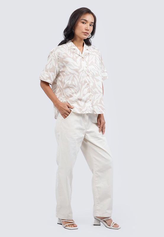 V-Neck Printed Short Sleeve Blouse
