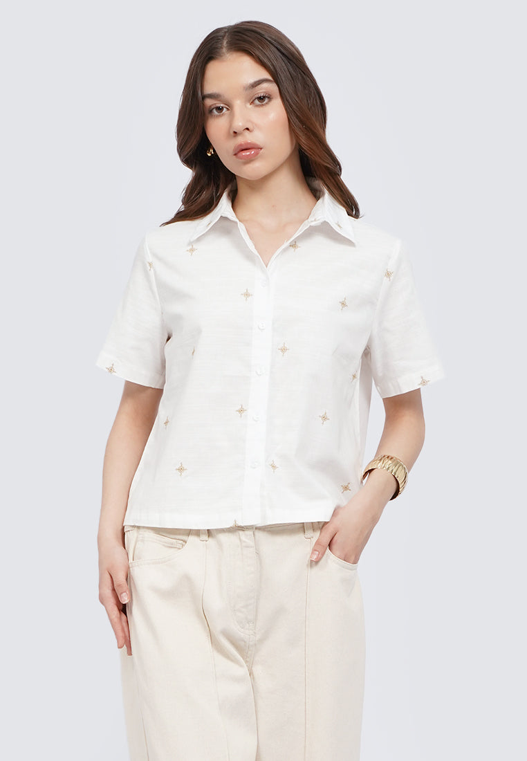 Embroidered Short Sleeve Blouse