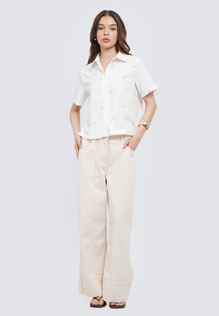 Embroidered Short Sleeve Blouse